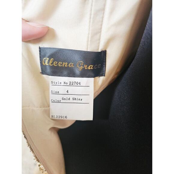 Gold Sequin Evening Gown Dress Cowl Draping Back & Zip Up Back Aleena Grace Sz 4 - Picture 8 of 14